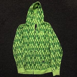 Electric Visual Hoodie Green Checkered Full Zip Hoodie Large Vintage Y2K Skater